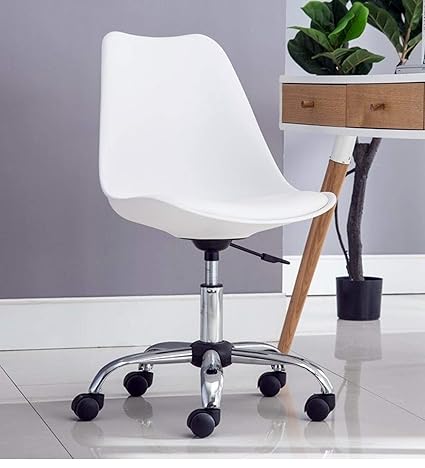 Deal Dhamaal Height-Adjustable Plastic with PU Leather Office Desk Chair (White)