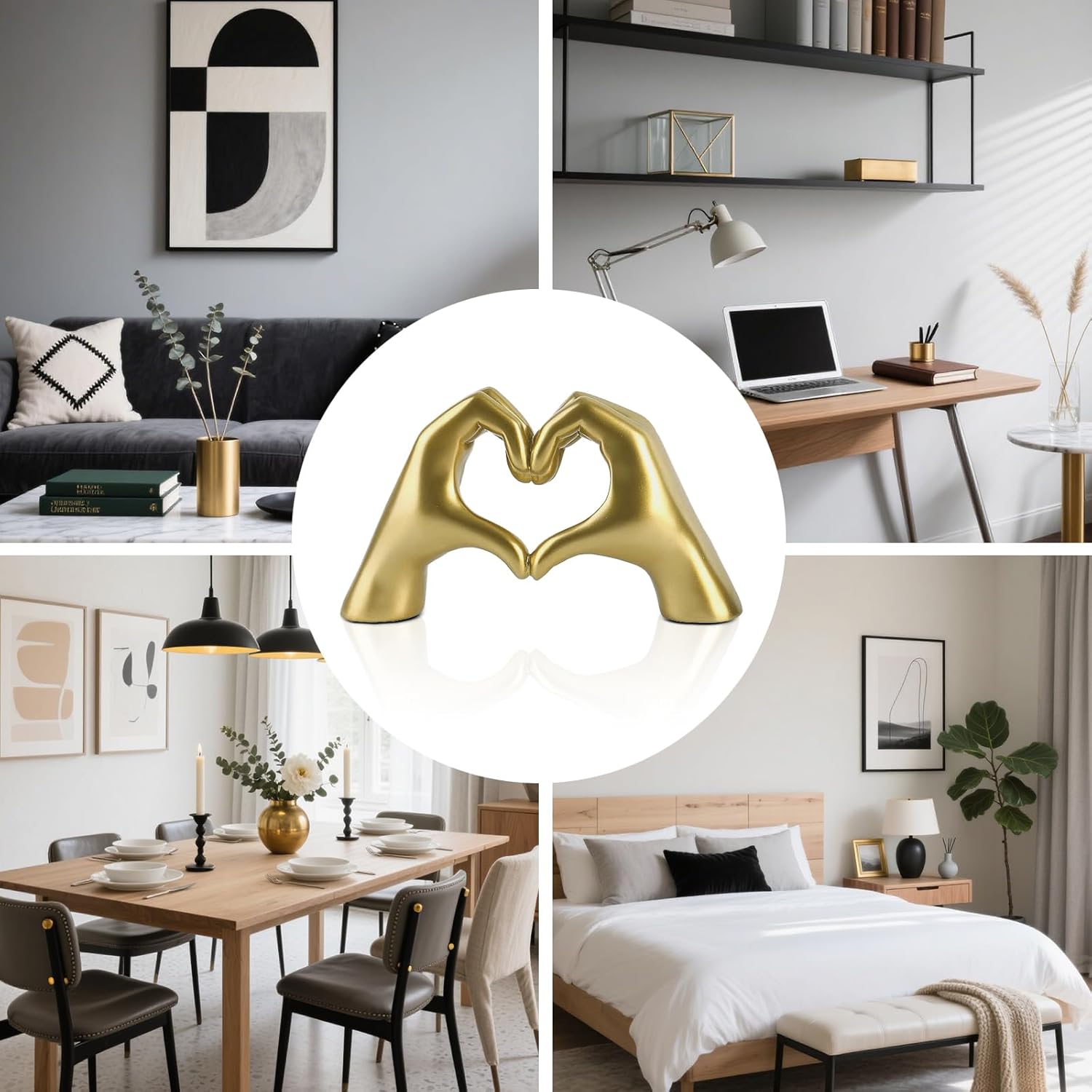 Small Heart Hands Sculpture, Gold Home Decor Modern Style for Living Room Bedroom Bookshelf Office Decorations, Love Finger Statue, Memorial Gift for Families Friends - Image 7