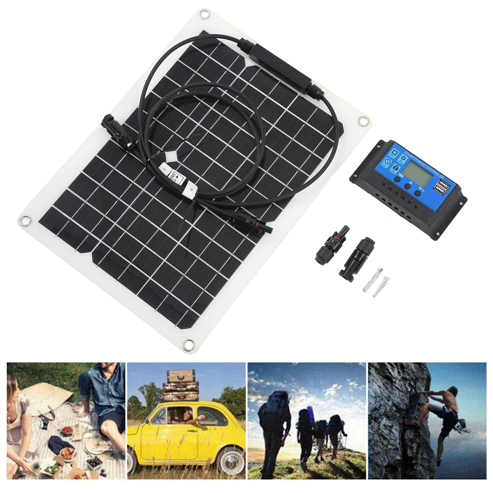 Cryfokt 30W Monocrystalline Solar Panel Charger Kit with LCD Controller for