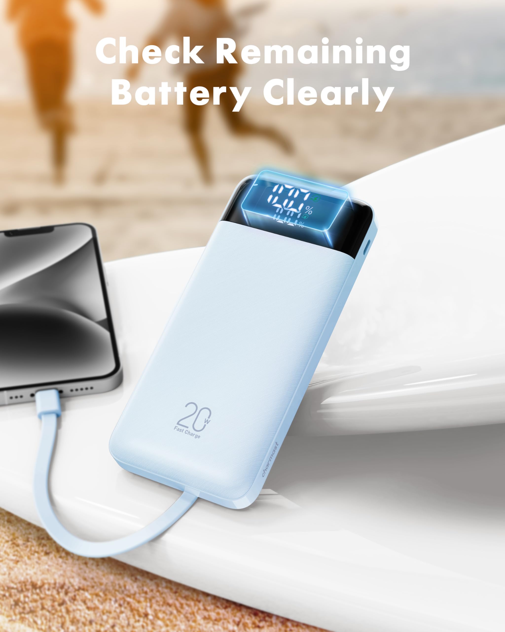 Charmast 22,5 W Schnelllade-Powerbank, 4 Kabel, tragbares Ladegerät, 20.000 mAh