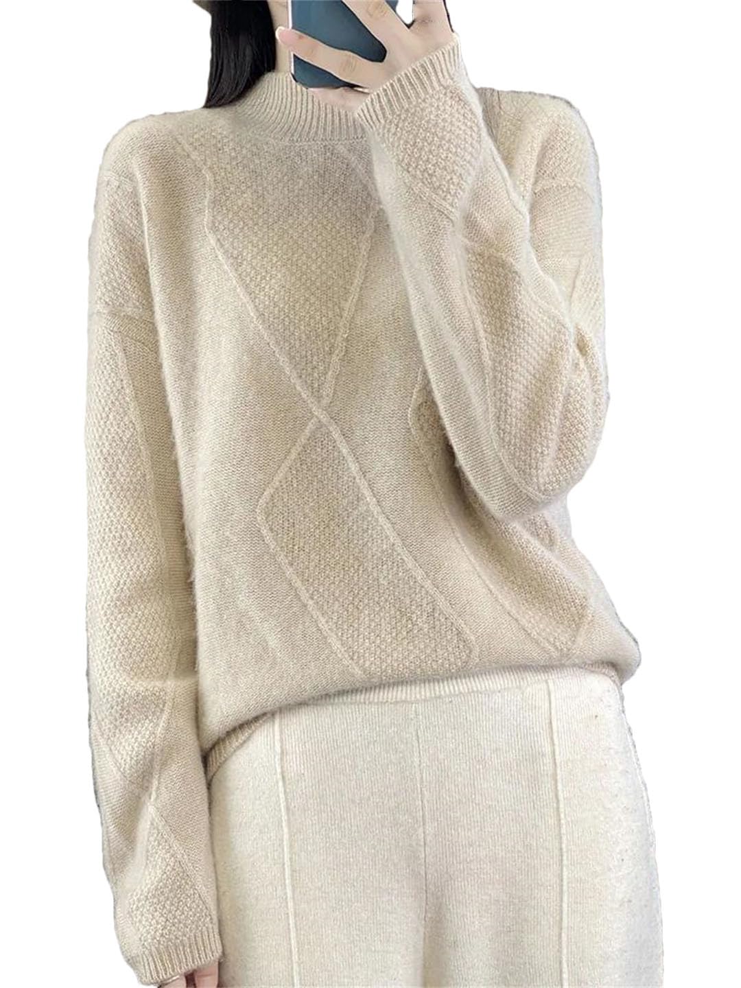 Vogrtcc Maglione da Donna Autunno Inverno Pullover Maglieria in Lana E Cashmere Intrecciato