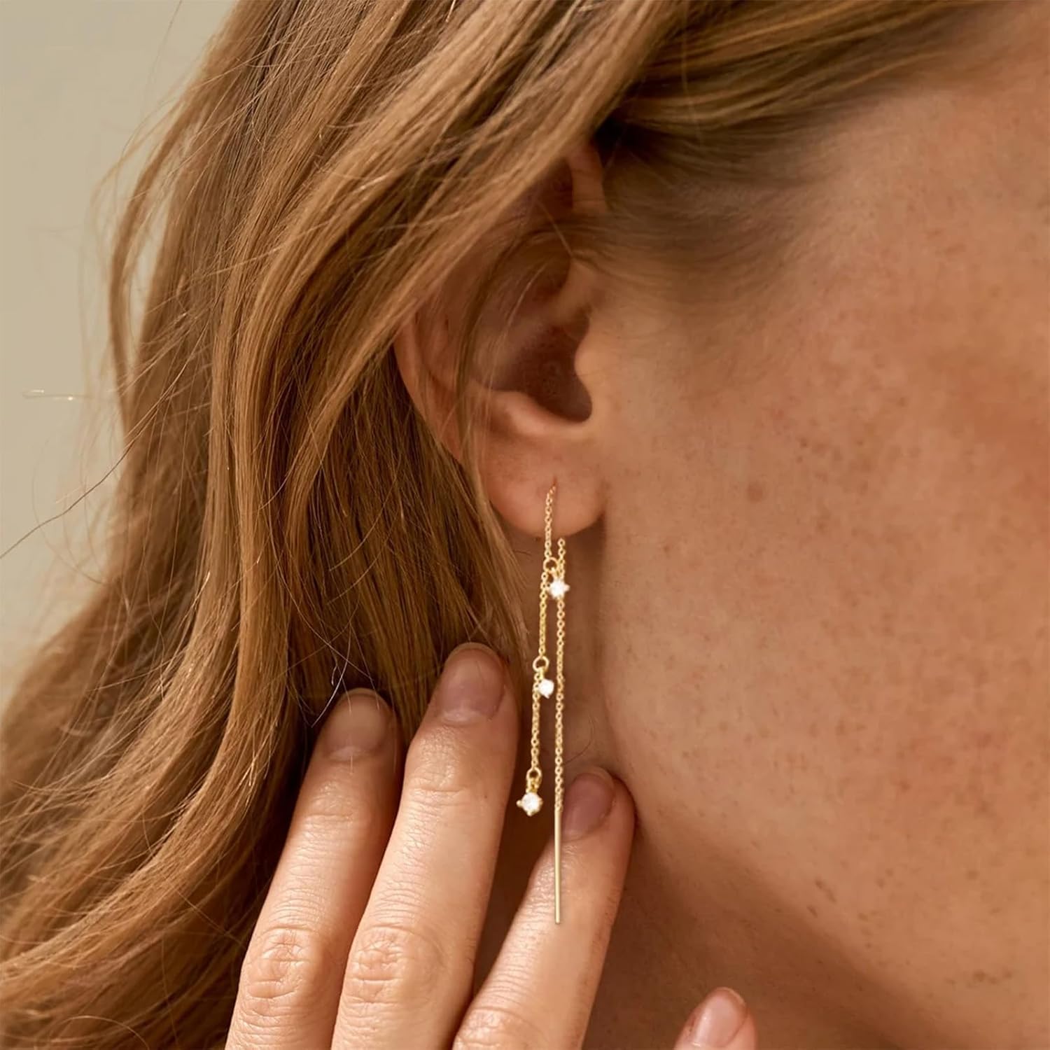 Threader Earrings for Women Gold Chain Earrings Rhinestone Tassel Dangle Earrings Minimalism Long Chain Earring Lightweight Earrings Fashion Jewelry for Women - Image 5