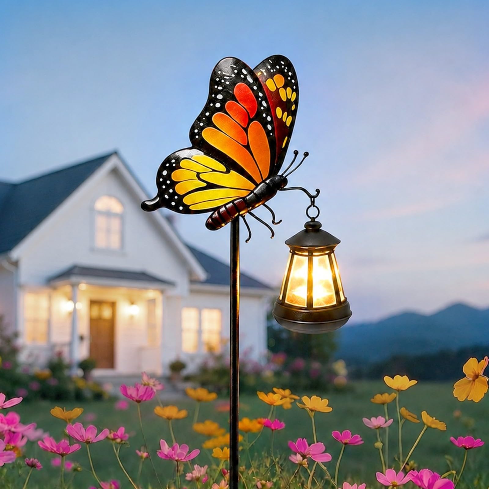 OwMell Outdoor Metal Butterfly Solar Light Decor,...