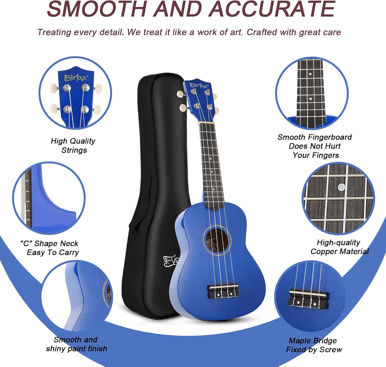everjoys soprano ukulele beginner pack-21 inch w/free online lesson gig bag digital tuner pick all in one kit (shinny blue? shinny blue 21 inch