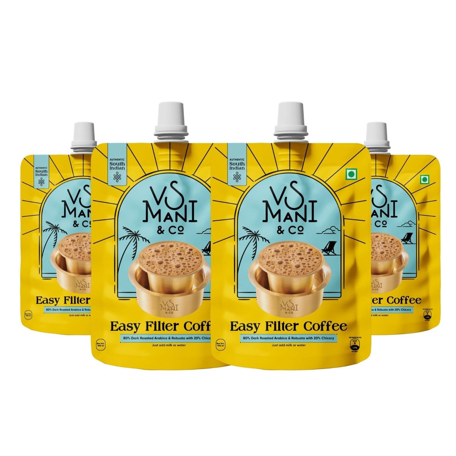 VS Mani & Co Filter Coffee Decoction - Arabica Dark Roast, Strong and Aromatic Instant Filter Coffee Liquid | Authentic South Indian Flavour | Pack of 4 x 100ml | 400 ml