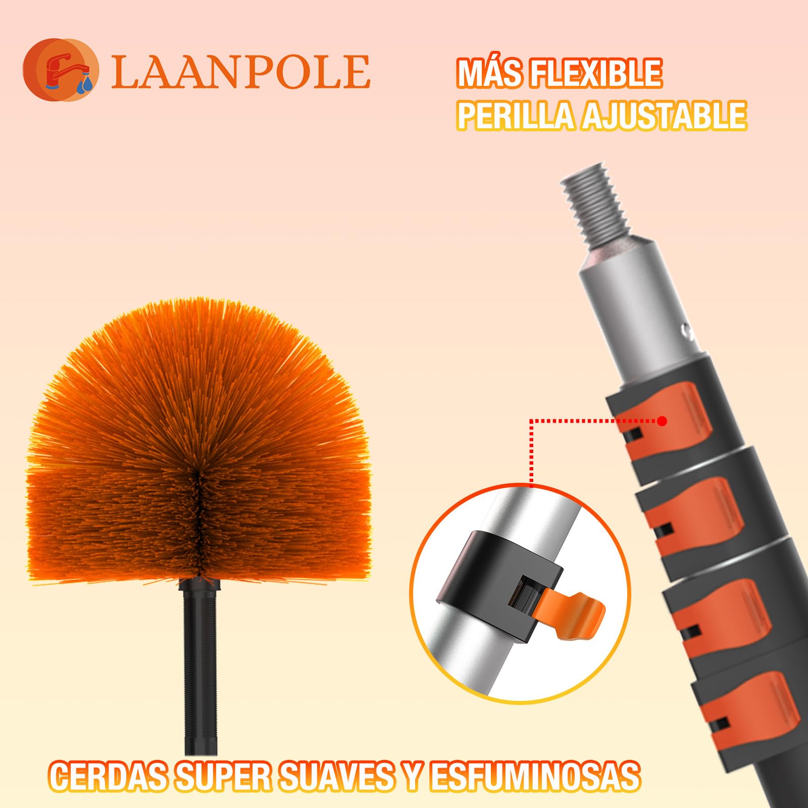 LAANPOLE Limpiador de Telarañas 6m con Pértiga de Extensión, Cepillo para Telarañas Extensible para Limpieza, Limpiadores Profesionales de Techos y Esquinas - Uso Interior/Exterior