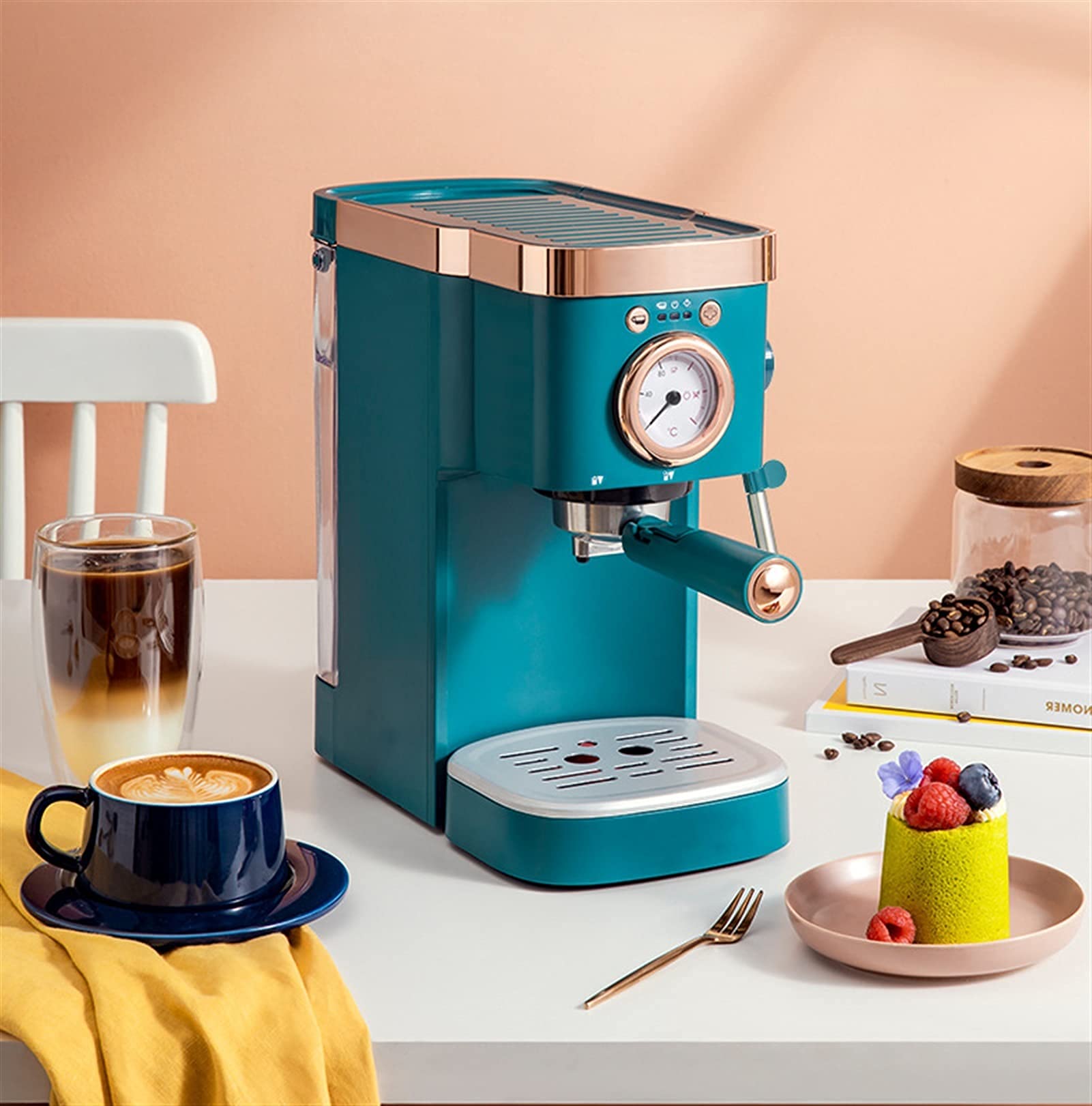 Ekspres do kawy Espresso Półautomatyczny ekspres do kawy w proszku Elektryczny stylowy wygląd do nowoczesnych kuchni domowych (kolor: zielony)