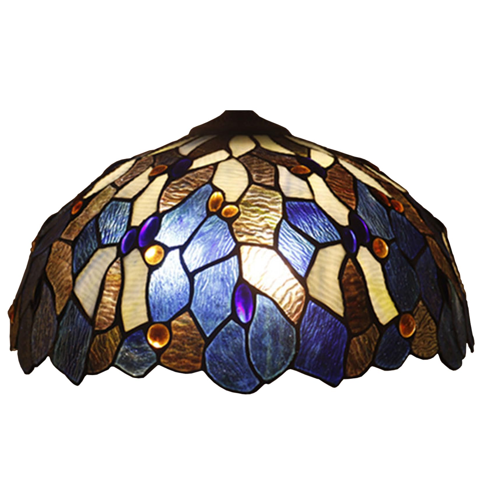 SaryEdge Tiffany Lamp Shade Replacement, Only 16 Inch Stained Glass Lamp Chimney, Blue Crystal Beads Design, for Table Lamp, Pendant Light, Floor Lamp, Ceiling Fixtures，，