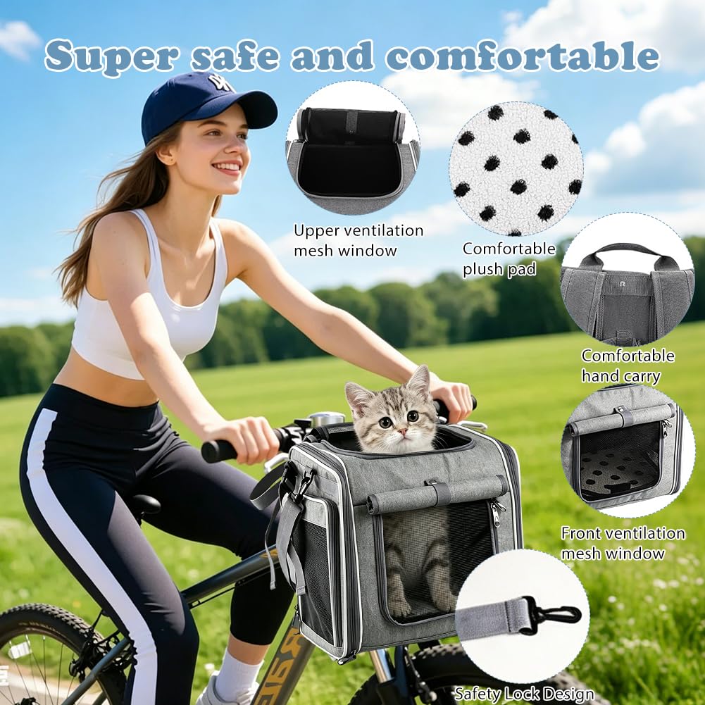 Panier de vélo avant pour chien extensible et pliable avec 4 portes et fenêtres en maille, jusqu'à 10 kg