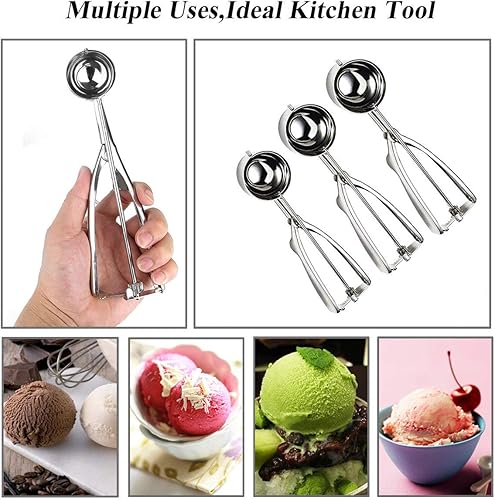 Miniatura 2 de Juego de cucharas de helado, cuchara de helado de acero, cucharas de metal para magdalenas, incluye bolas de tamaño grande, mediano y pequeño para