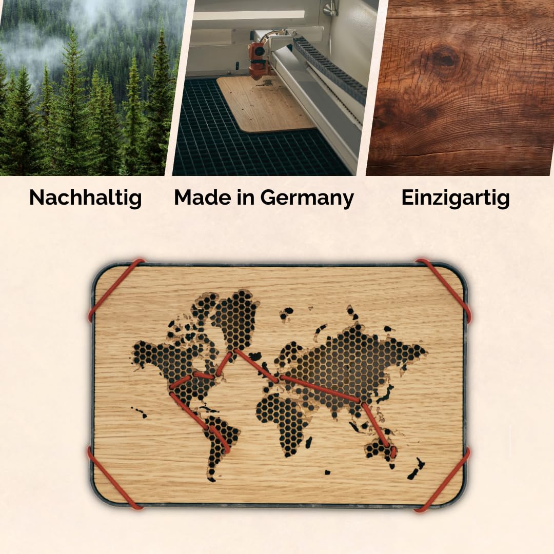 Erinnerungsbox für Reisen | Weltkarte zum Markieren der Reiseroute | Souvenirs, Andenken und Mitbringsel ordnen und aufbewahren | Reisetagebuch, Dekoration und Aufbewahrung (Grün)
