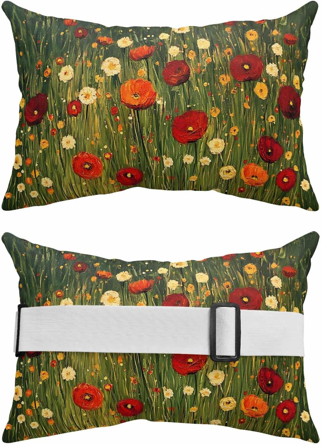 Pack of 2 Outdoor Lumbar Cushions with Inserts, Spring Flowers Oil Painting Texture Waterproof Fluffy Fade Body Pillows, Patio Furniture Pillow for Home Balcony Garden Decor 12x20IN