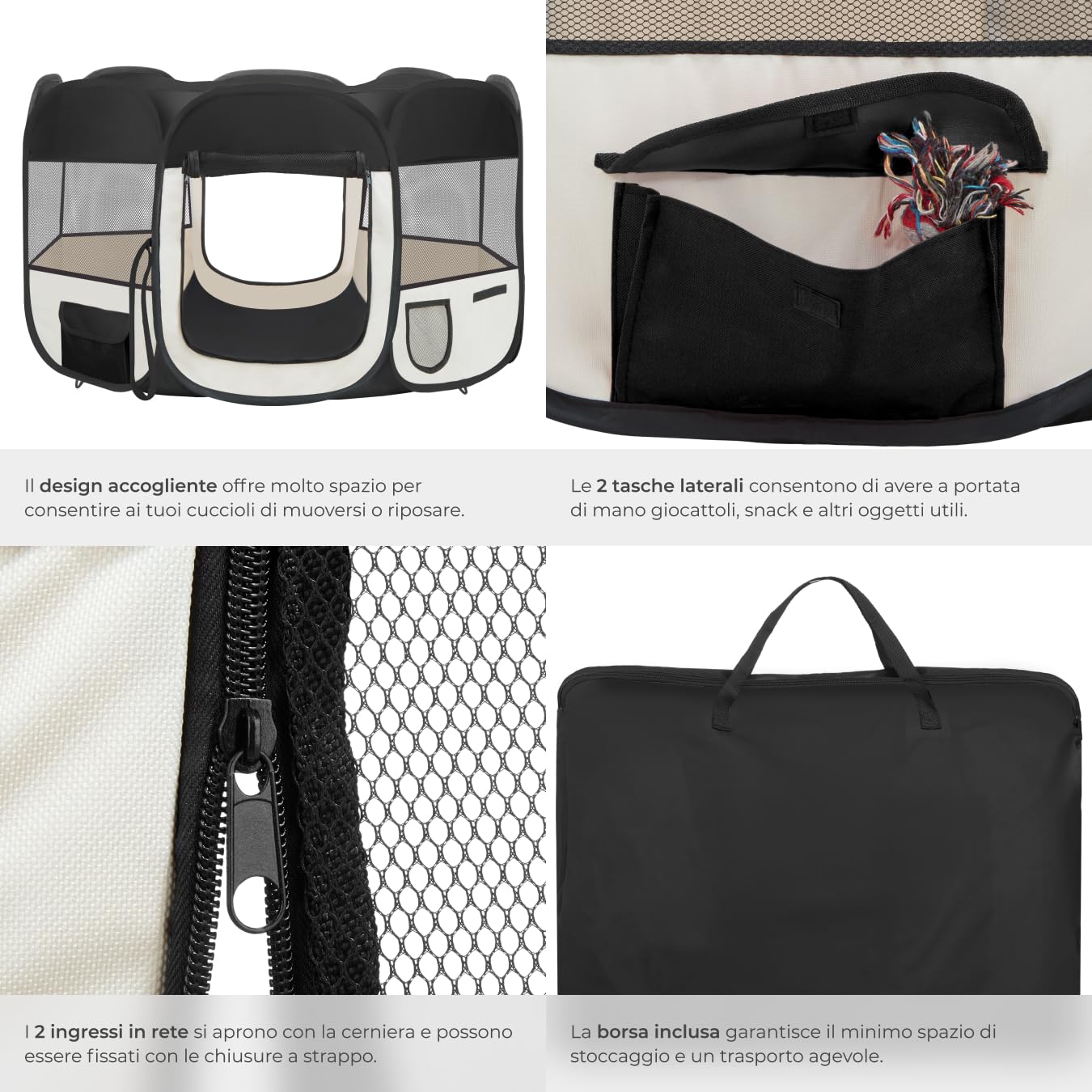 tectake® Box per Animali in Poliestere, Tenda Box per Cani, Recinto per Piccoli Animali, Struttura in Acciaio, Facile da Montare con Sistema Pop-Up, Borsa per Trasporto Inclusa - Nero