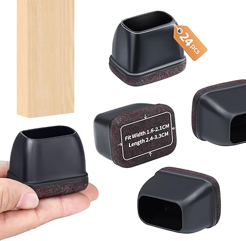 Vista 175 de Ezprotekt 24 protectores cuadrados de suelo para patas de silla con fieltro, fieltro de silicona F para suelos de madera dura, tapas de patas