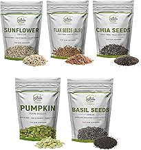 Heaven Gate Super Seeds Combo Pack of 5 (250 each) | Chia, Flax, Pumpkin, Sunflower & Basil Seeds | 1.25 Kg (250 * 5)