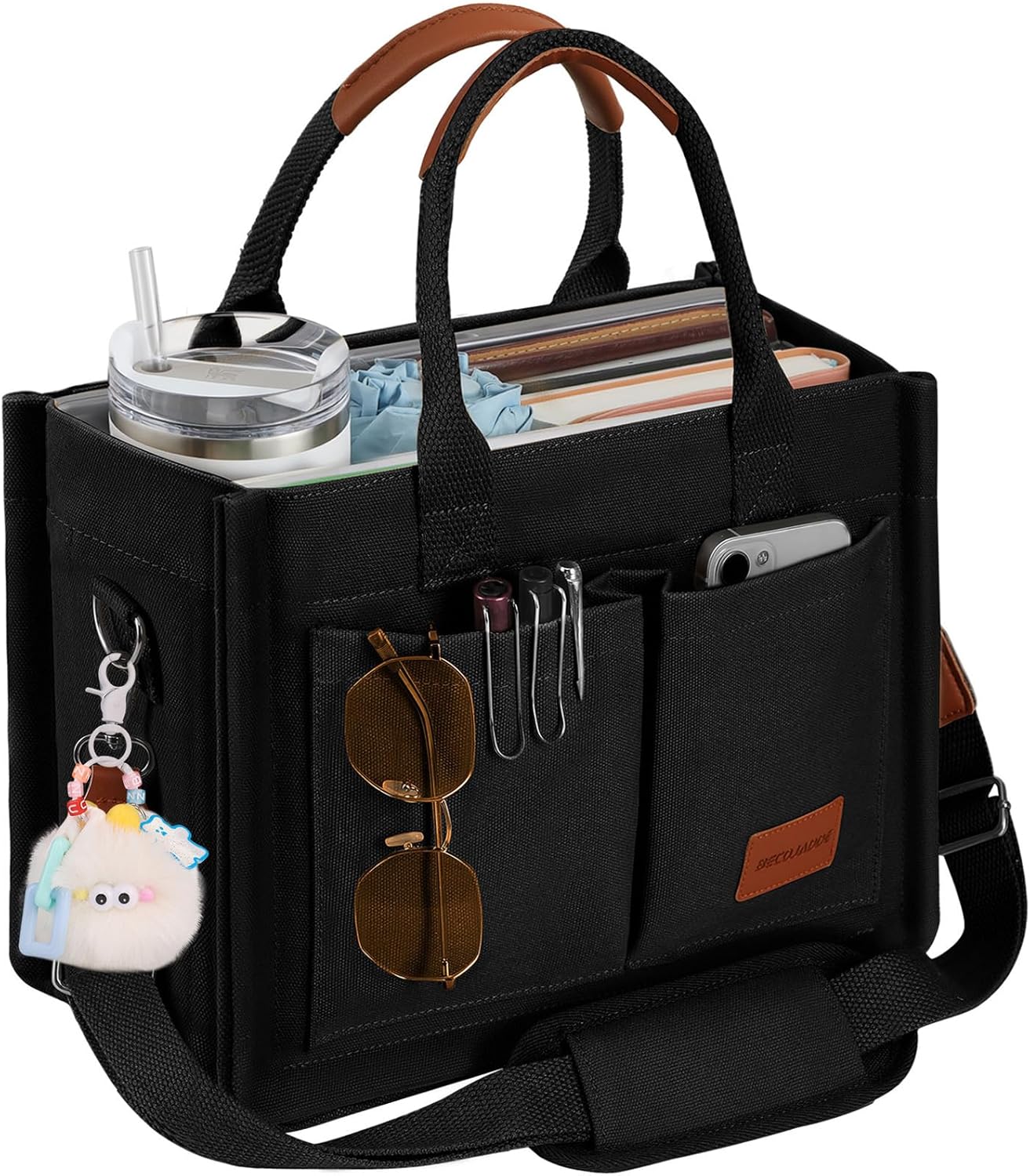 Canvas Tote Bag Purse for Women with Zipper Closure, Individual Compartments & Bottom Support X-Large Black