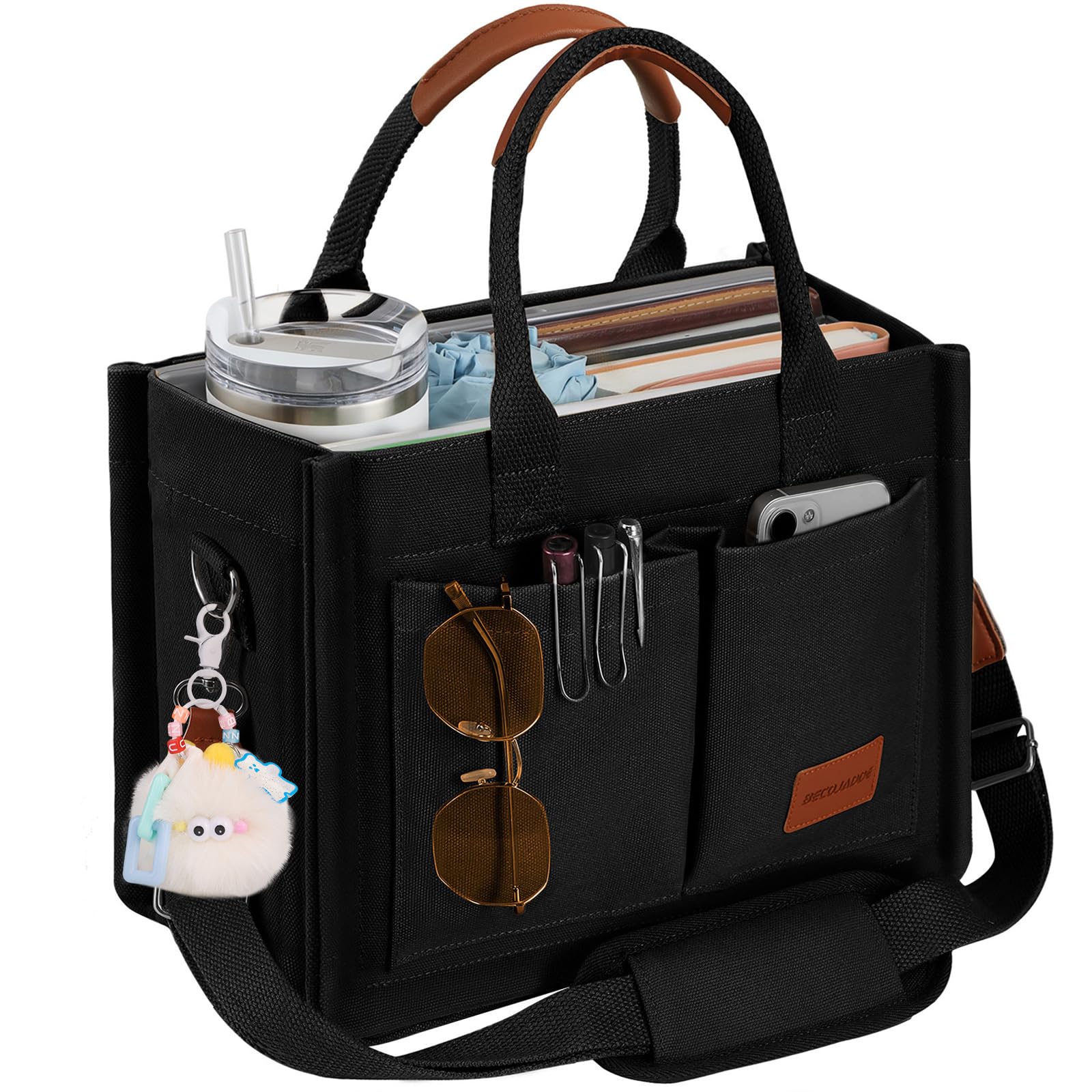 BECOJADDE Canvas Tote Bag Purse for Women with Zipper Closure, Individual Compartments & Bottom Support