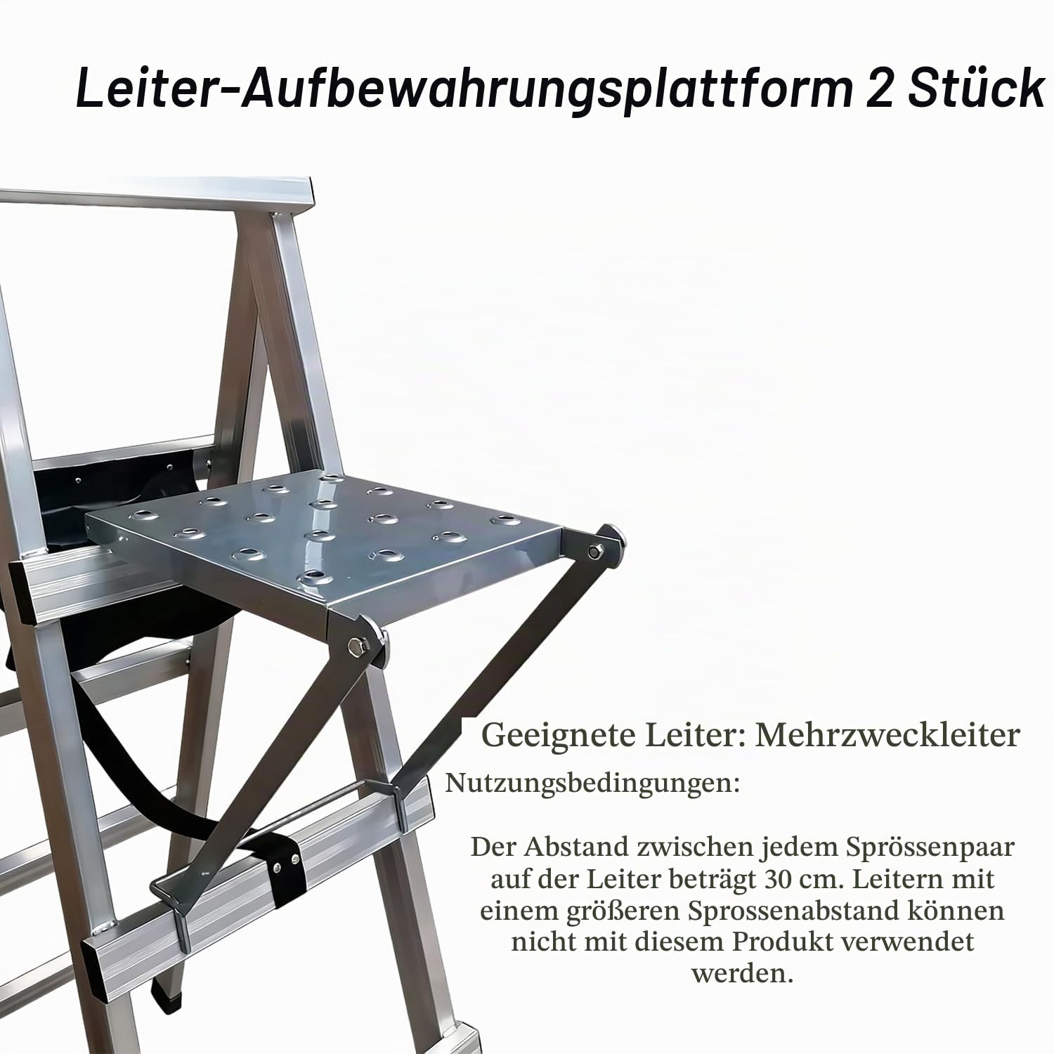 2 Stück Leiter-Arbeitsplattform,Zubehör für Arbeitsablage,Einhängetritt,Abstellpodest,Hält 150kg,für Maler und Werkzeuge,Silber