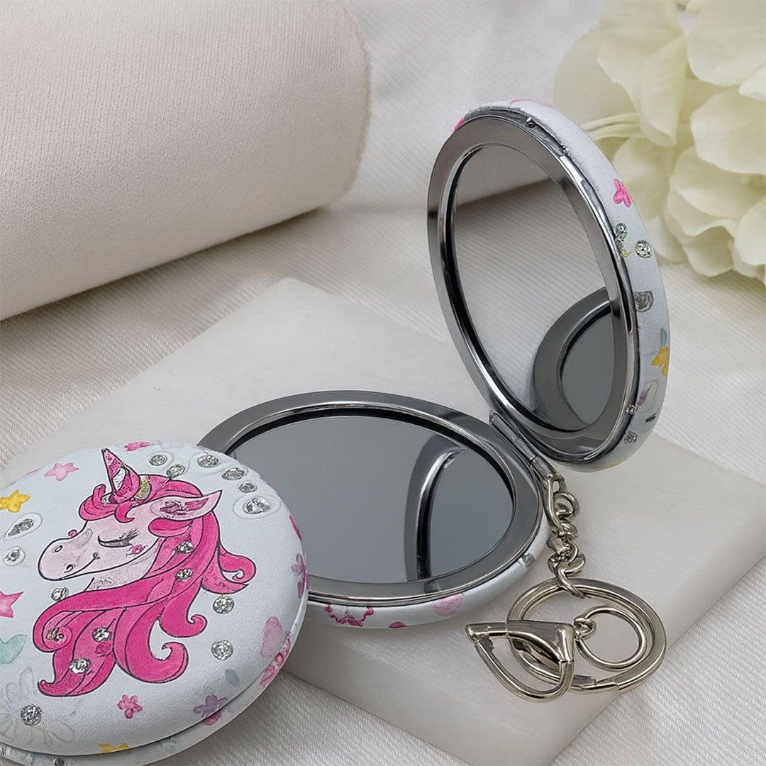 Compact 2-Sided Purse Mirror with Key Ring Holder Traveling Portable Pocket Mirror for Girls, and Women Mini 1X/2X Magnifying Round Metal Pocket Makeup Small Mirror-image-30
