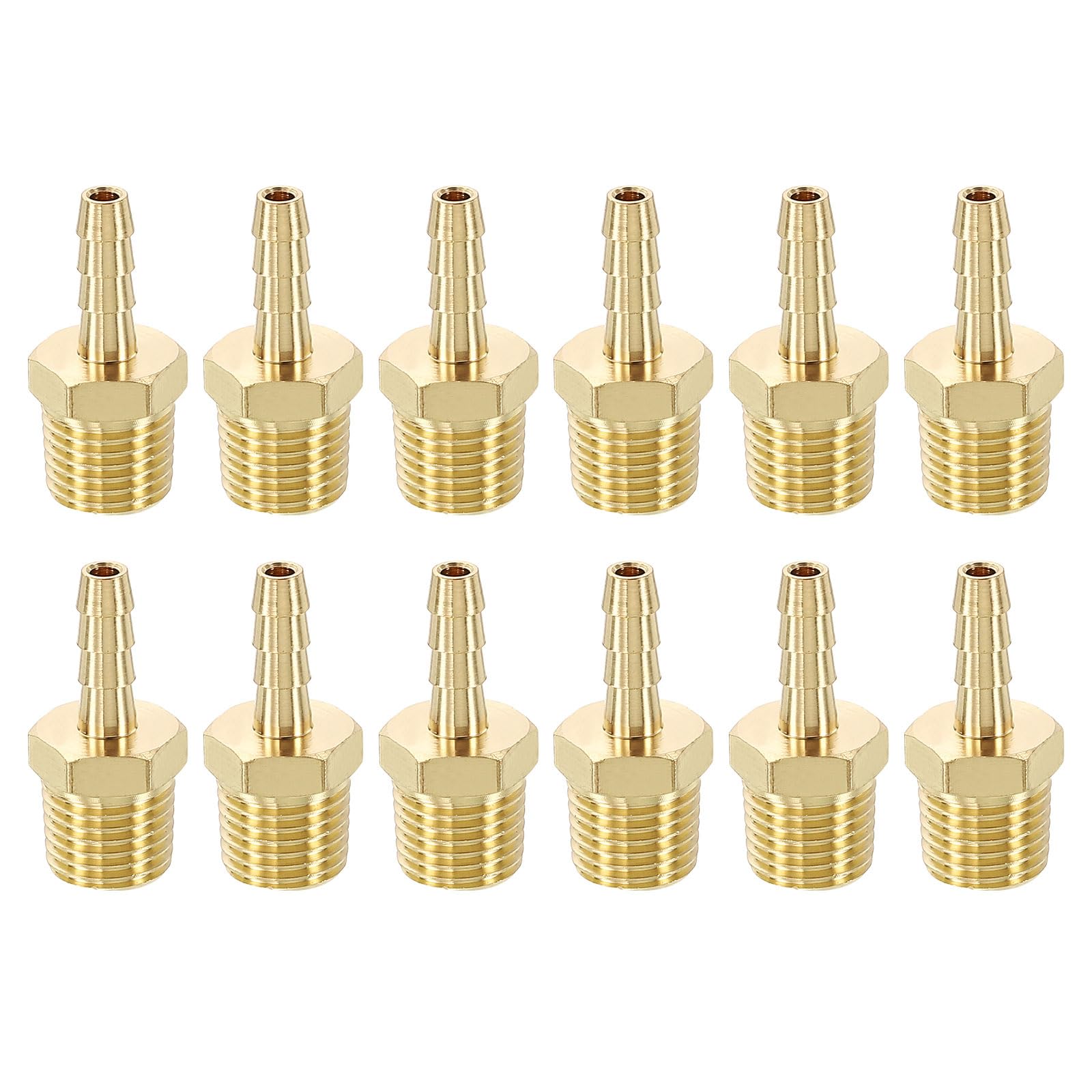 METALLIXITY 6Pcs Brass Hose Barb to NPT Male Adapter 3/16" Barb x 1/4" NPT Male for Automotive Motorcycle, Marine, Truck