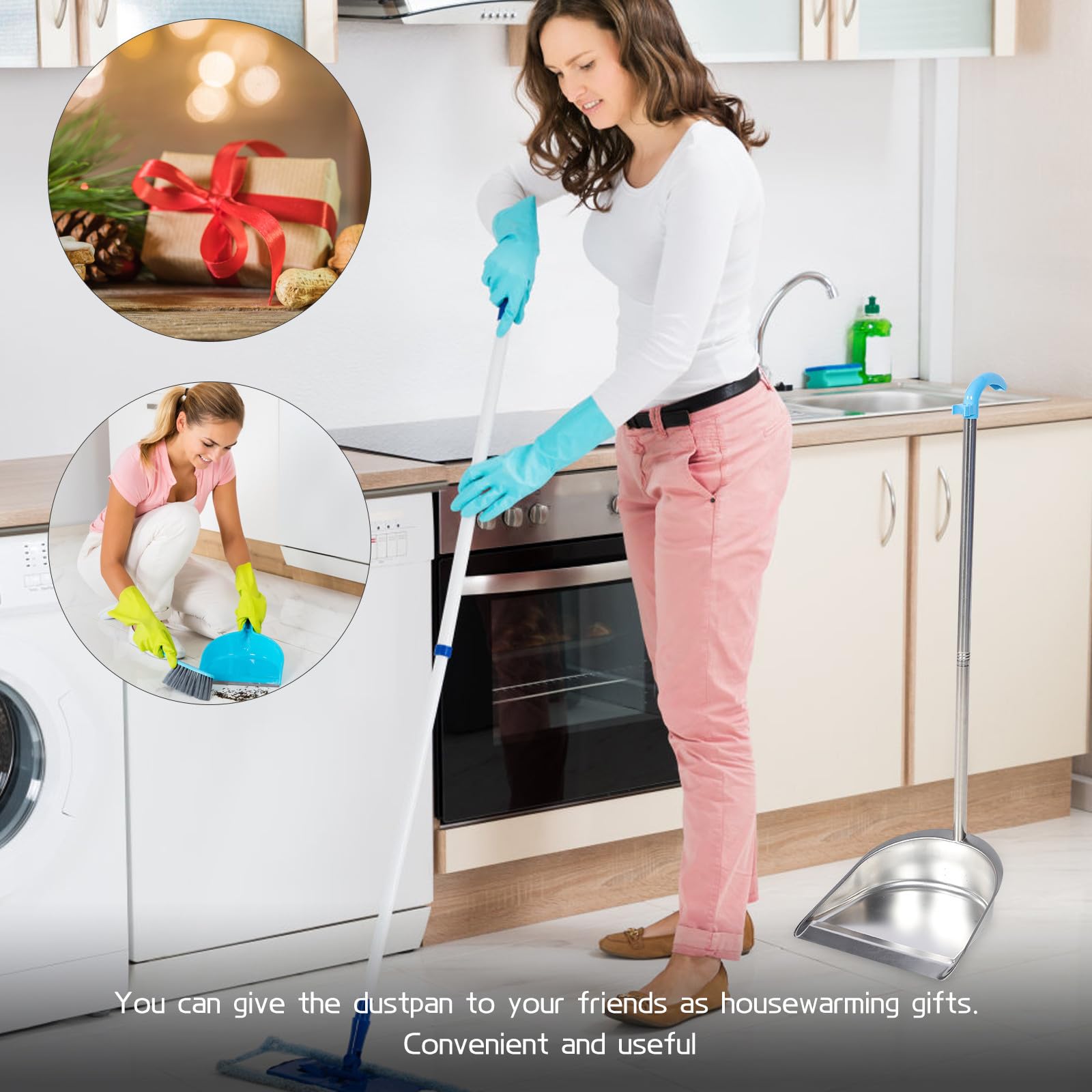 VANZACK Recogedor de Basura de Acero Inoxidable Mango Largo, Pala de Basura Práctica y Resistente al Desgaste para Limpieza en Hogar y Oficina