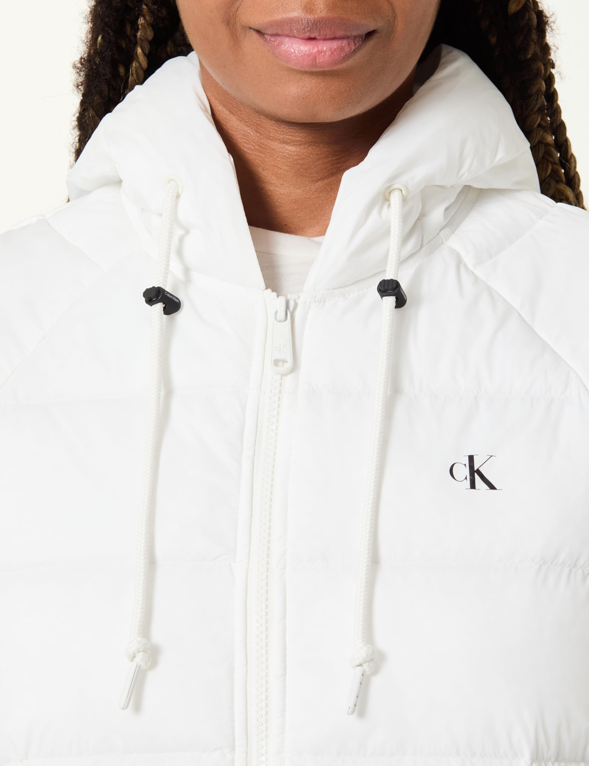 Calvin Klein Donna Cappotto Piumino Lightweight Logo Mid Length con Cappuccio