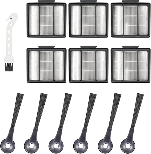 Techecook Paquete de 6 cepillos laterales de repuesto 102KY1000 Shark y 6 filtros de repuesto RVFFK950 para Shark Robot