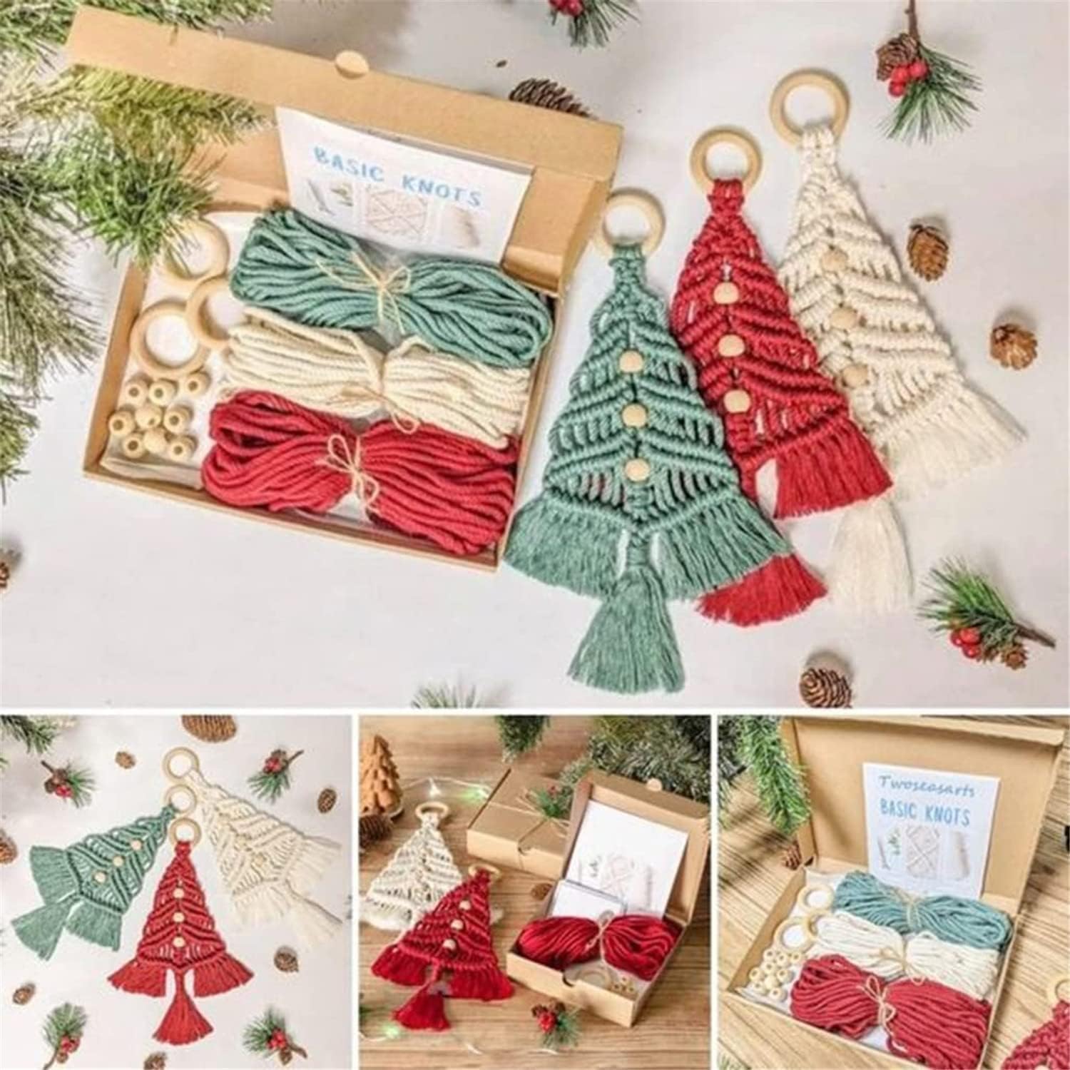 Vibbang Unique Christmas Tree DIY Kit, 3Pcs/Set Woven Macrame Christmas