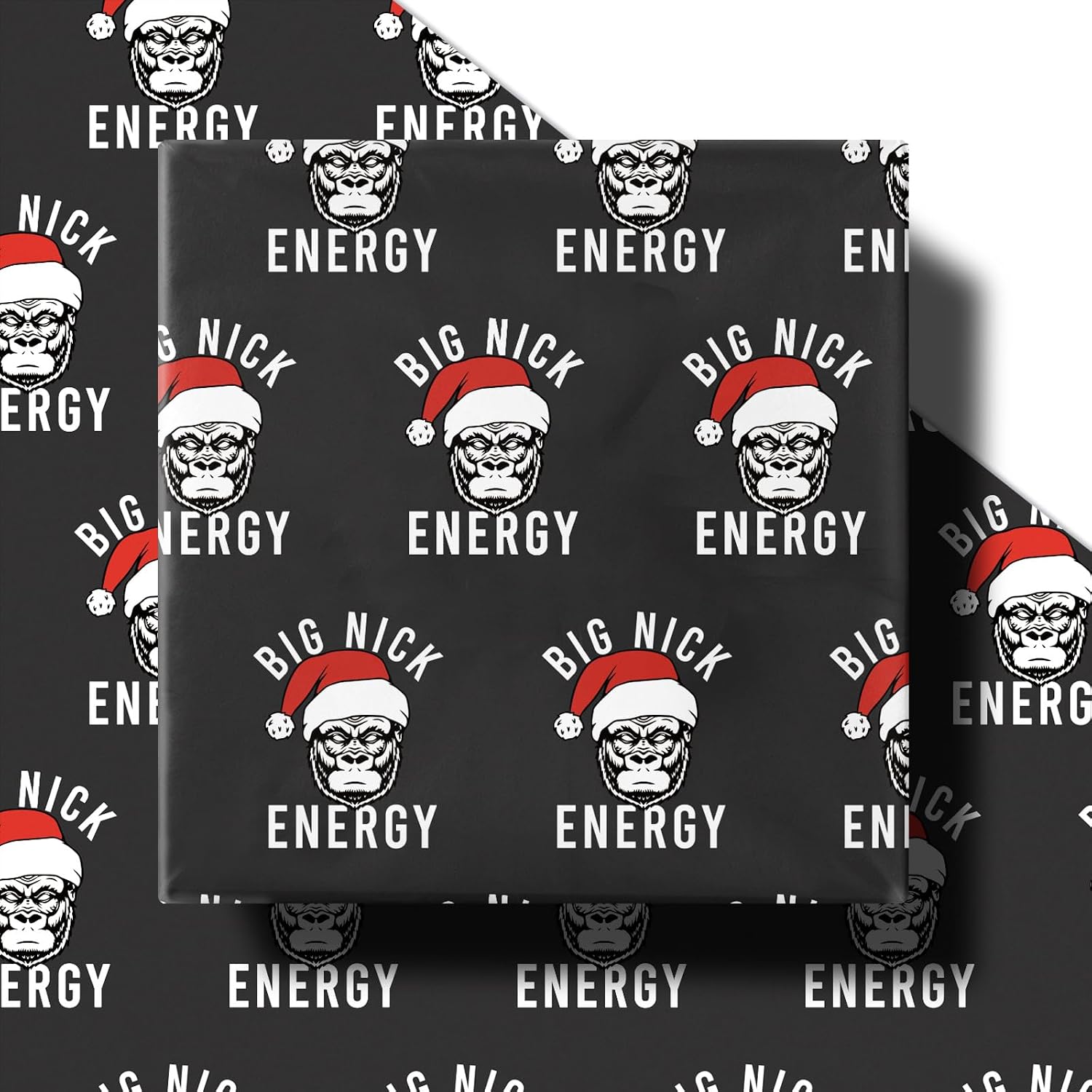 RUSPEPA Funny Christmas Wrapping Paper Roll for Women Men, Mini Roll, Big Nick Energy Cool Santa Claus Design, Black Gag Gift Wrap for Christmas Party, Holiday, Birthday, 17 Inches x 16.4 Feet image 2