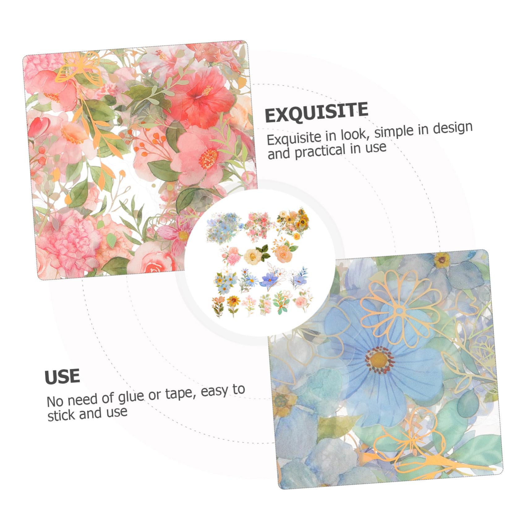 Housoutil 15 Set Adesivi Floreali Decorativi per Scrapbooking Adesivi Trasparenti Impermeabili per Progetti Fai da Te Stile Chic per Album