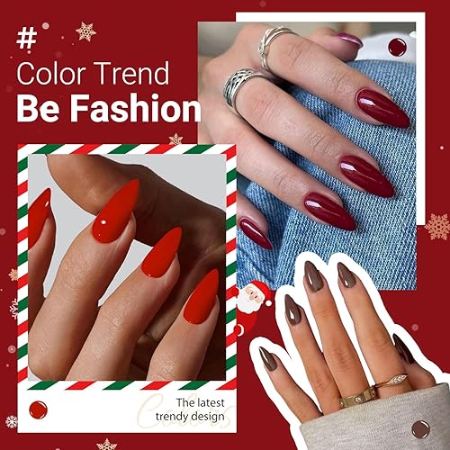 Miniatura 5 de Xcrear - 48 uñas acrílicas a presión color rojo vino, uñas acrílicas con pegamento en uñas medianas, uñas postizas de gel a presión, uñas postizas