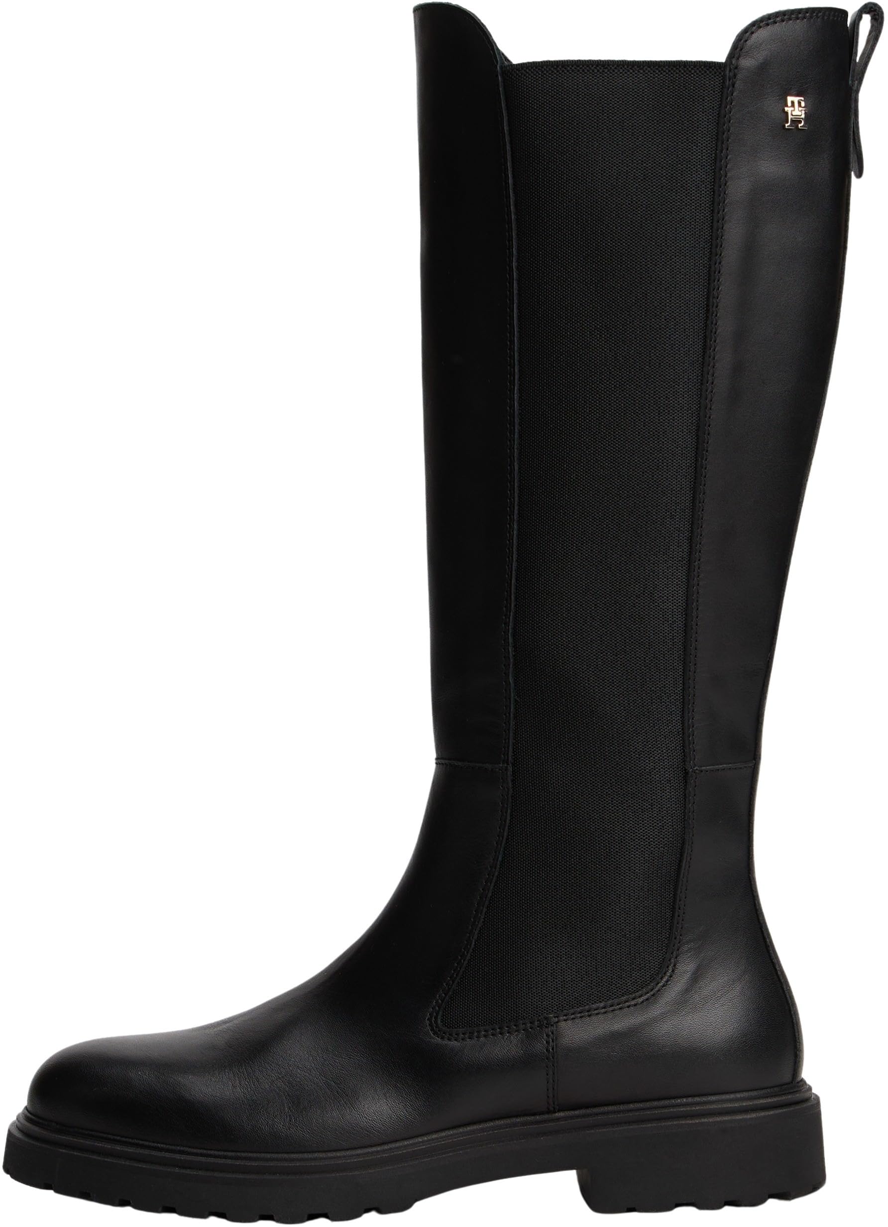 Tommy Hilfiger Women’s Cleated Leather Long Boots, Black (Black), 3.5