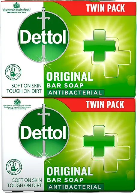 Dettol Original Antibacterial Bar Soap 2-Pack for Daily Family Hygiene