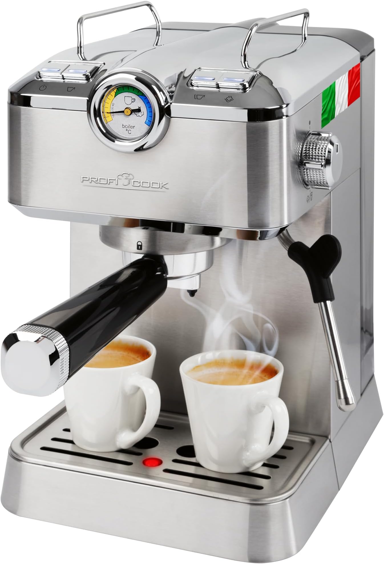 H.Koenig espressomachine met molen EXPRO980, bonenreservoir, 15 maalgraden, Italiaanse pomp, 1 of 2 kopjes