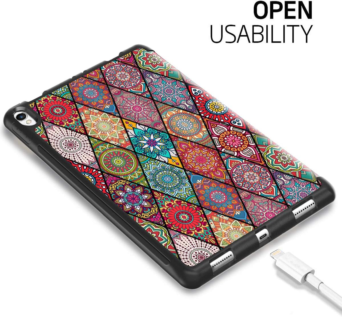 Hоttеѕt Sаlе Hocase iPad Pro 12.9 2018 Case, Trifold Folio Smart Stand Case with Pencil Holder, Auto Sleep/Wake Feature, Soft TPU Back Cover for iPad Pro 12.9-inch 3rd Generation - Mandala Flowers