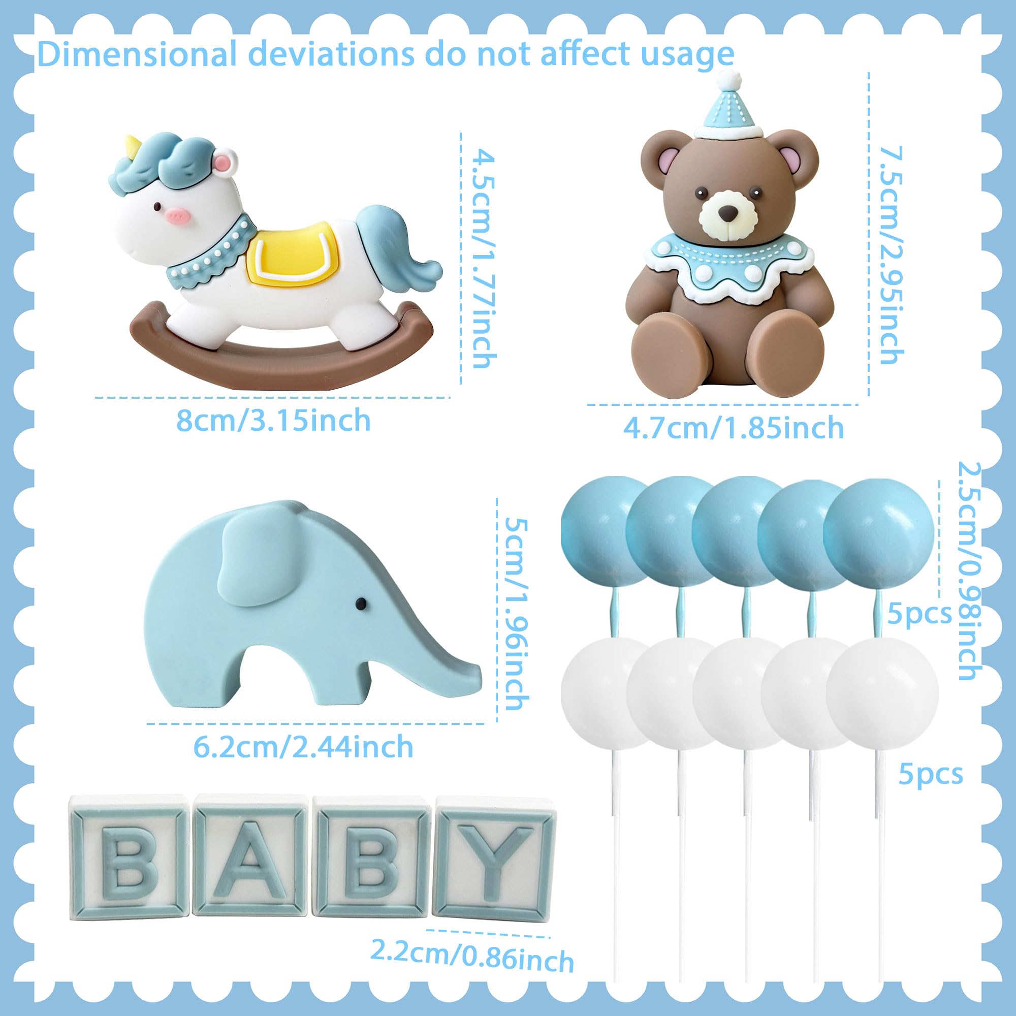 Blue Bear Cake Decoration Blue White Balls Cake Topper Bears Cake Topper Baby Shower Birthday Cake Decoration - Image 2