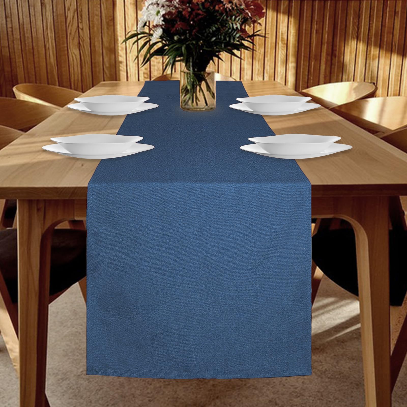 YUNSHANGHE Table Runner Waterproof 40 x 240 cm Table Runner Spring Modern Linen Look Washable Table Runner Perfect for Dining Room Party Holiday Decoration (Blue) โ image 1