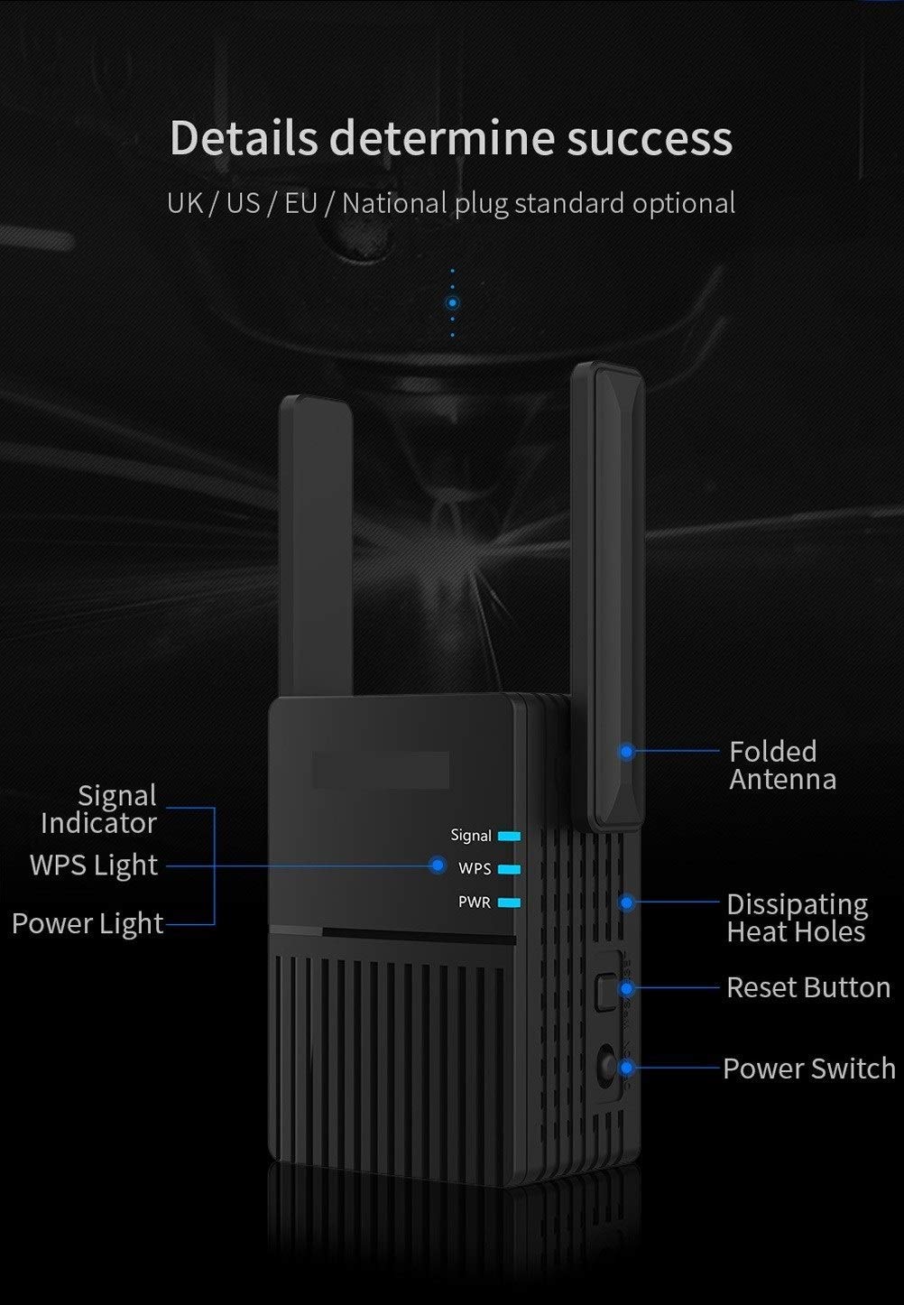 Ripetitore Wi-Fi, Prolunga WiFi Booste, Mini Ethernet Ripetitore 1200 Doppia frequenza 1200M Amplificatore di Segnale Wireless Porta Ethernet