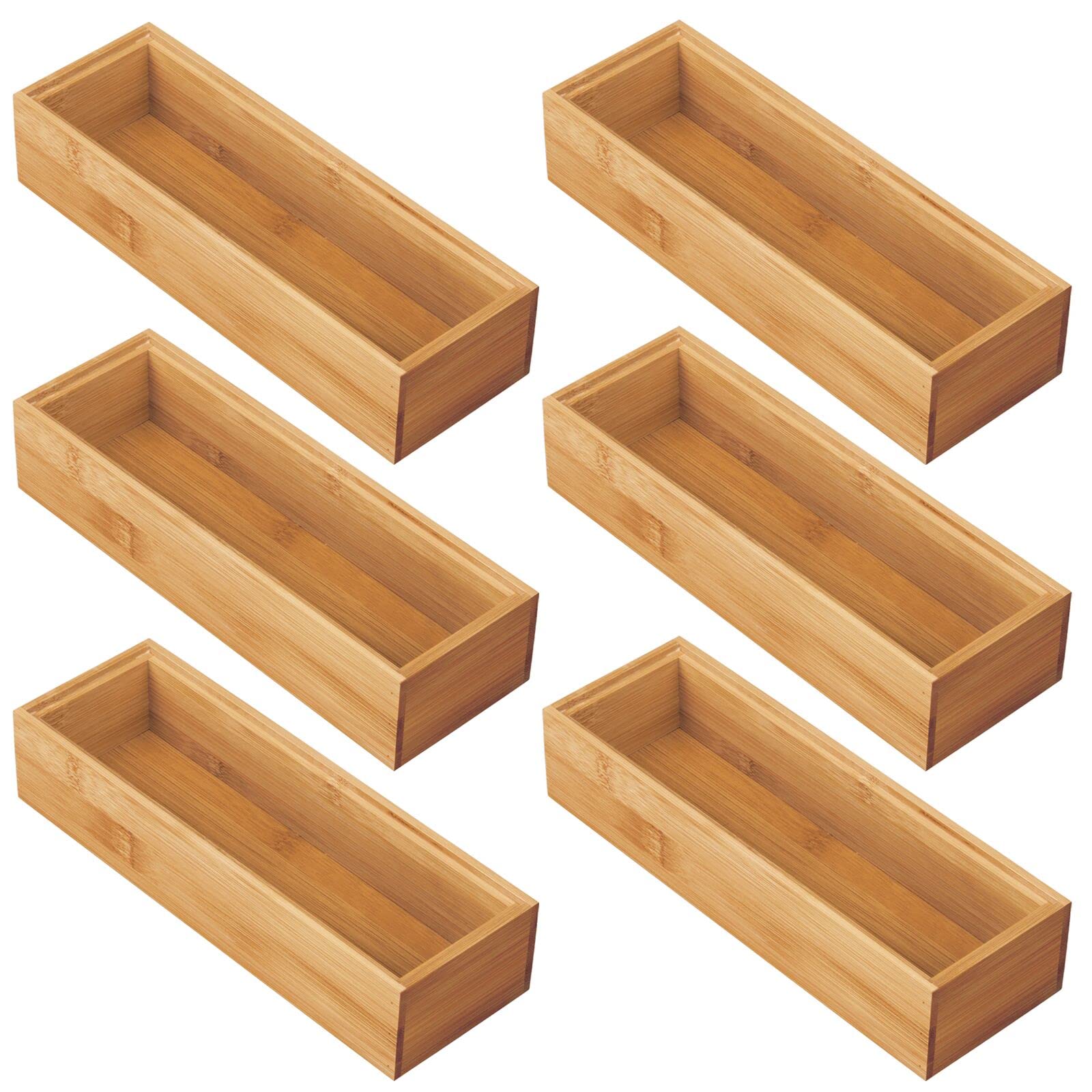 mDesign Set da 6 organizer ufficio larghi – Pratico contenitore ufficio in bambù per evidenziatori, promemoria e cancelleria – Organizer scrivania perfetti come divisori cassetti – naturale