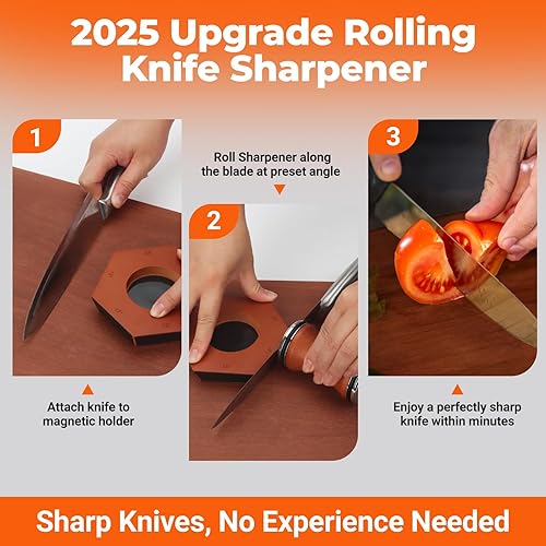 Miniatura 4 de Herramienta afiladora de cuchillos rodantes, kit de afilado de cuchillos de diamante, afiladores de rodillos magnéticos para cuchillos de cocina,