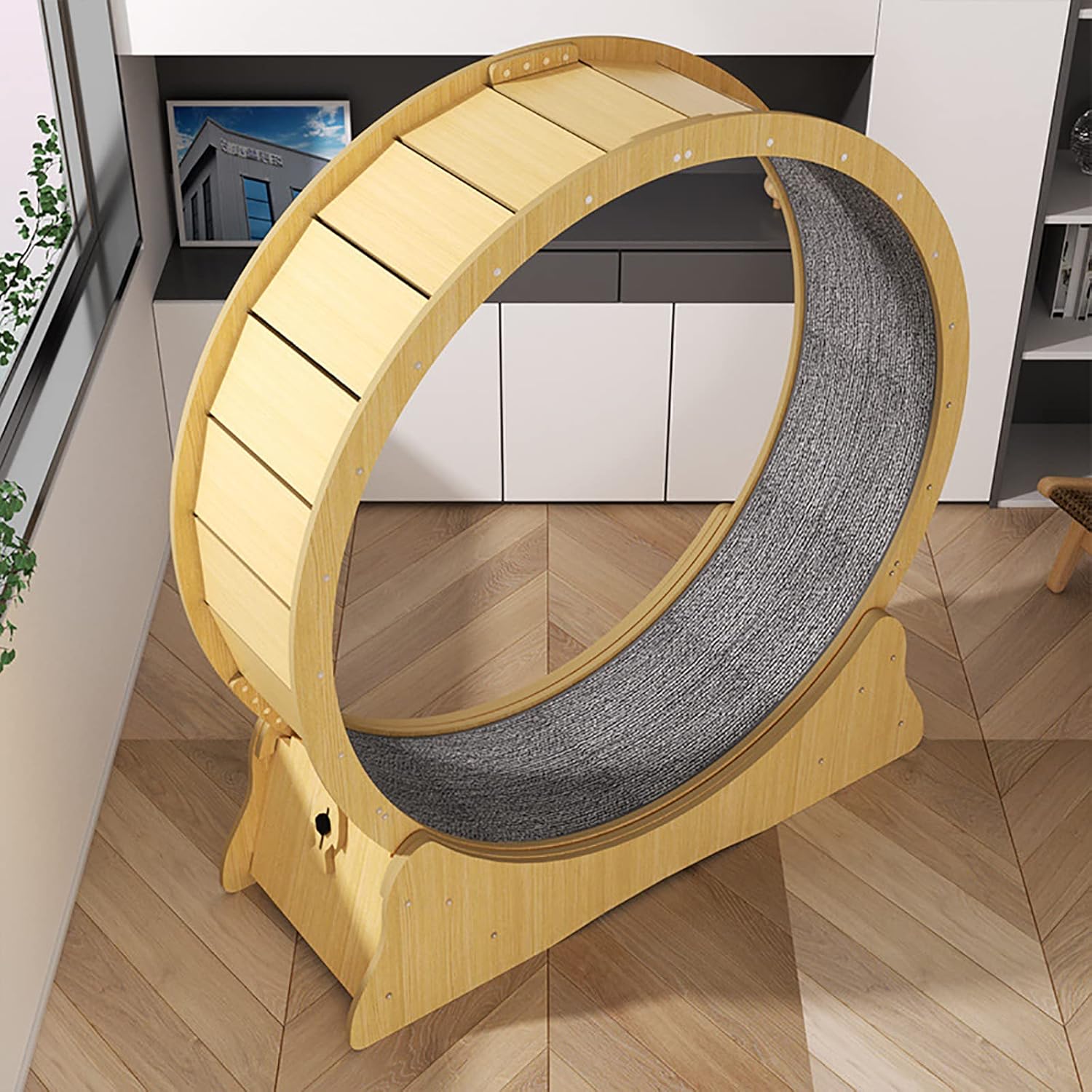 Cat Running Wheel Cat Wheel Round Wheel Style Cat Exercise Wheel Cat Toys,Kitten Toys, Indoor Cat Toys CAT Exercise Wheel with Carpet Runway (93×32×15cm, Wood Color)