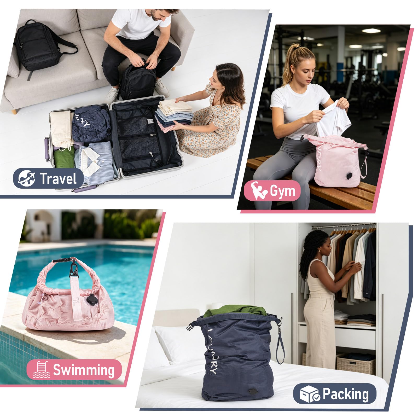 WiseBoy Lot de 2 sacs à linge de voyage, sacs de compression imperméables pour vêtements sales