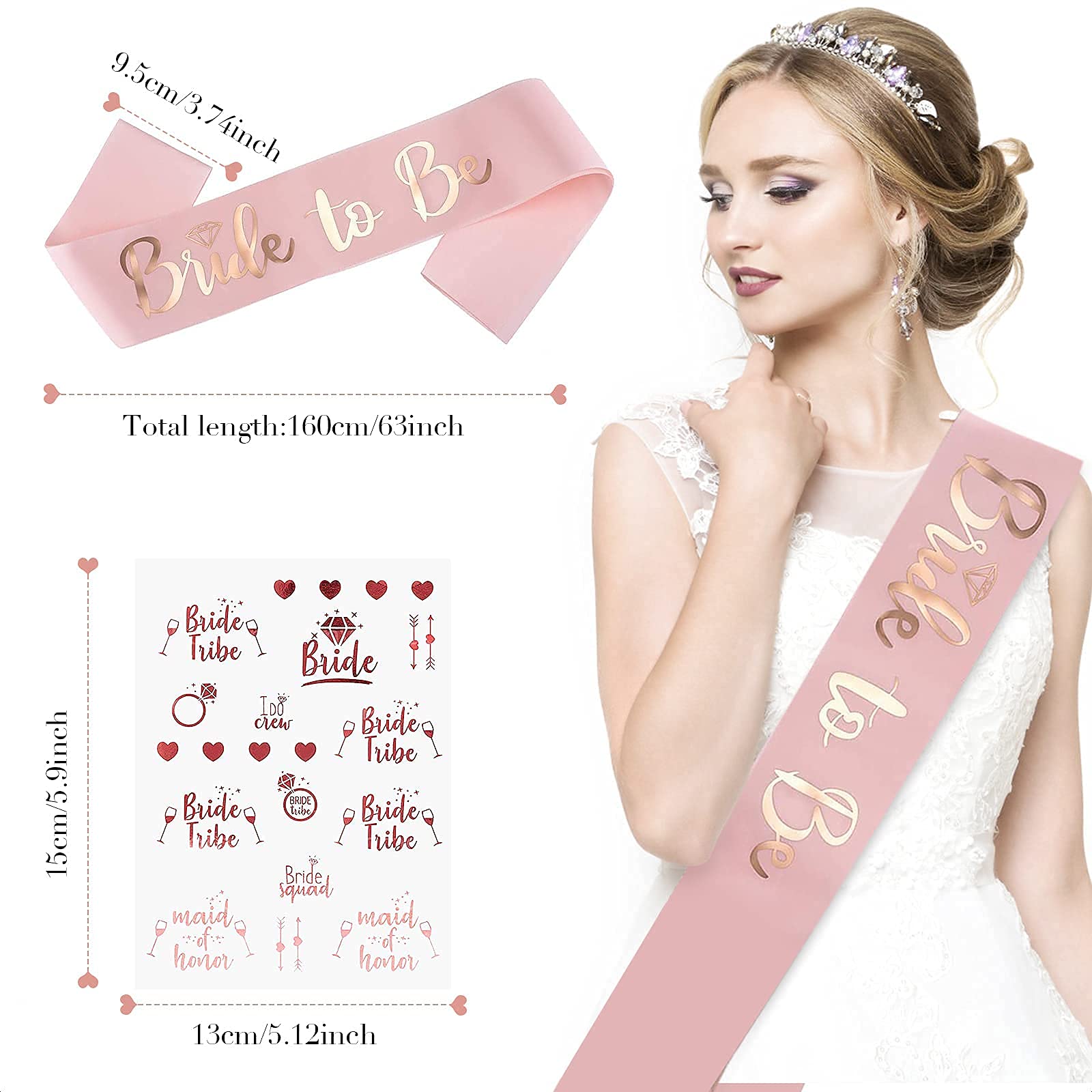 3 stuks Bruid to Be sjerp en sluier, vrijgezellenfeestaccessoires met tiara bruid to be sjerp bruid hoofdband voor bruidsdouche, bruiloft vrijgezellenfeest decoraties voor bruid vrijgezellenfeest