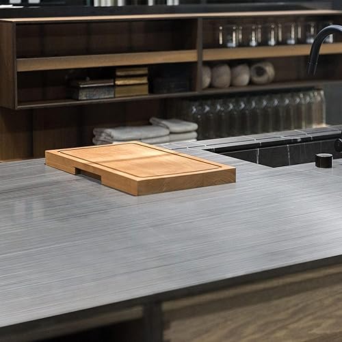 Miniatura 6 de Papel tapiz de acero inoxidable plateado extraíble para encimeras de 17.71 x 118 pulgadas, autoadhesivo, lavable, plateado, para refrigerador,