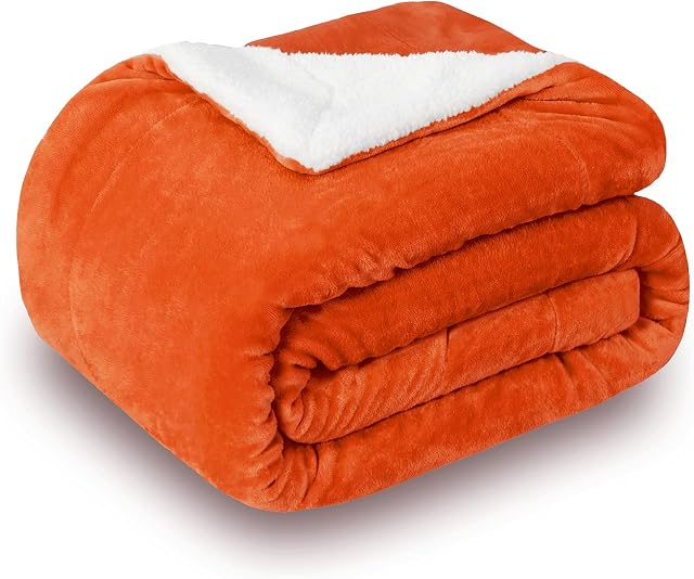 SOCHOW Sherpa Fleece Throw Blanket, Double-Sided Super Soft Luxurious Plush Blanket 127cm×150cm, Orange