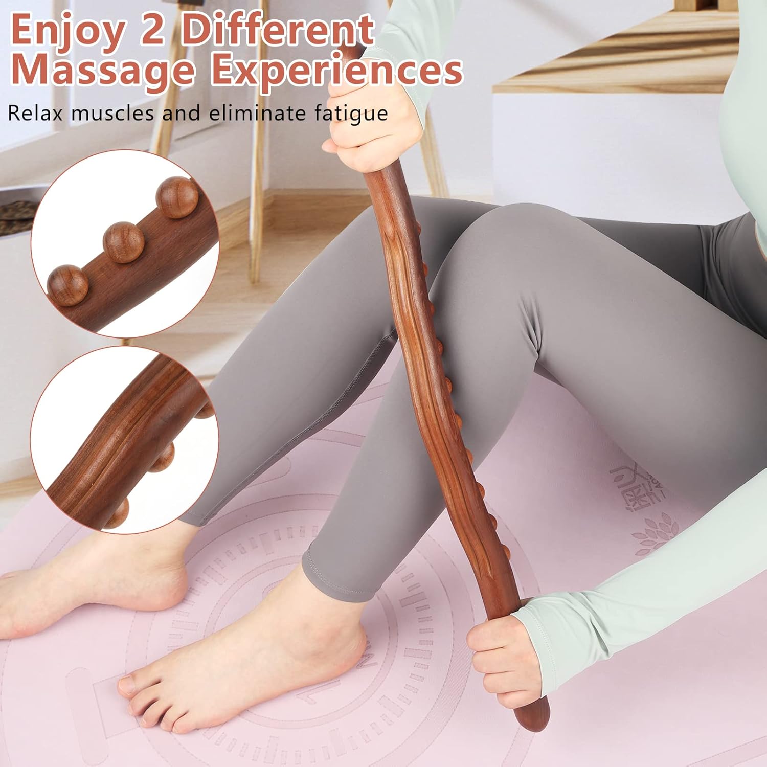 Wood Therapy Lymphatic Drainage Massage Roller Stick Tools,Myofascial Release Tool Stomach Cellulite Massager,Ease Neck Back Waist and Leg Pain Handheld Self Body Sculpting Massage Tool（10 Balls） : Health & Household
