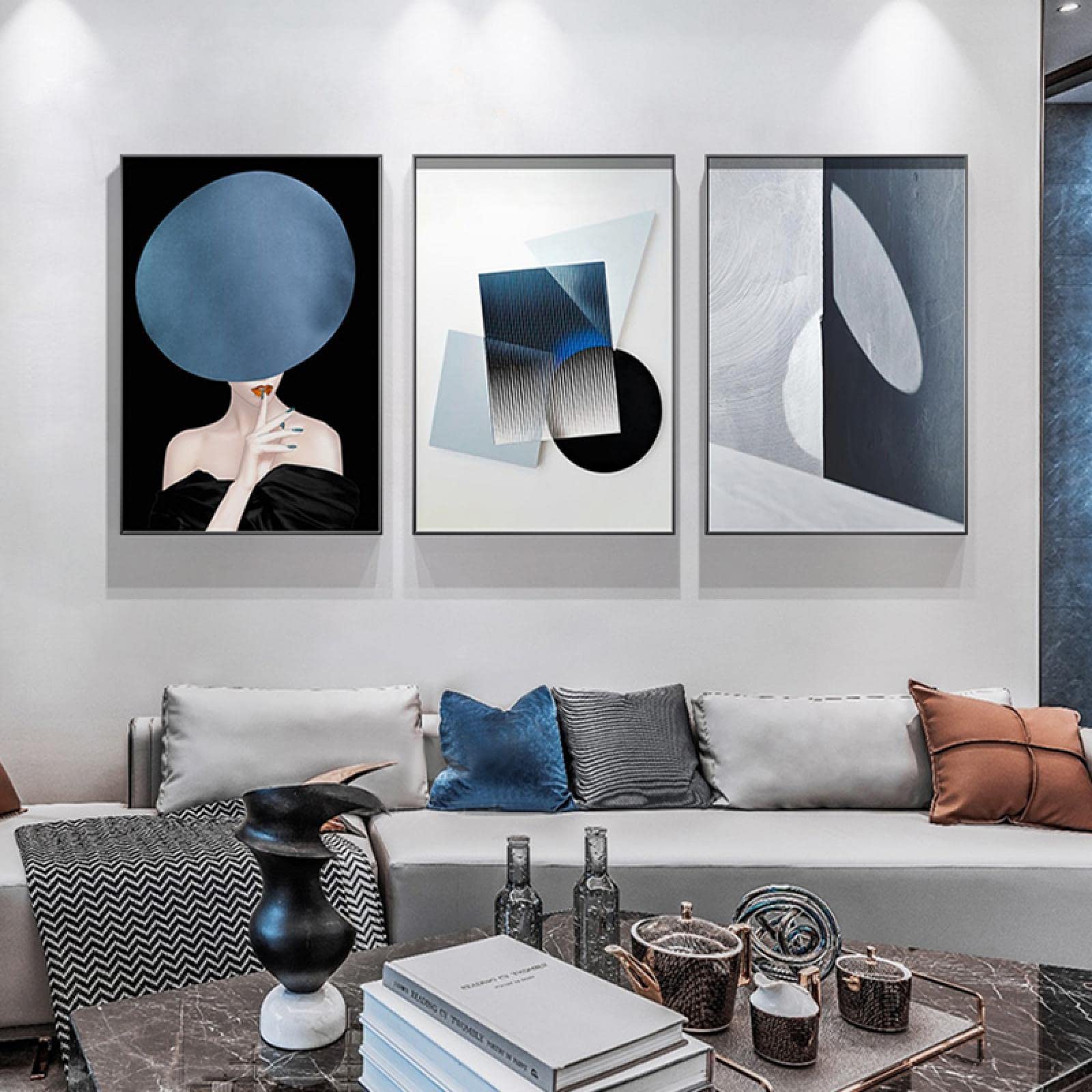 Azul Fantasía Espacio Carteles e impresiones Lienzo minimalista moderno Arte mural abstracto Pintura Cuadros para la Decor del hogar de la sala de estar 45x60cmx3pcs Marco interno