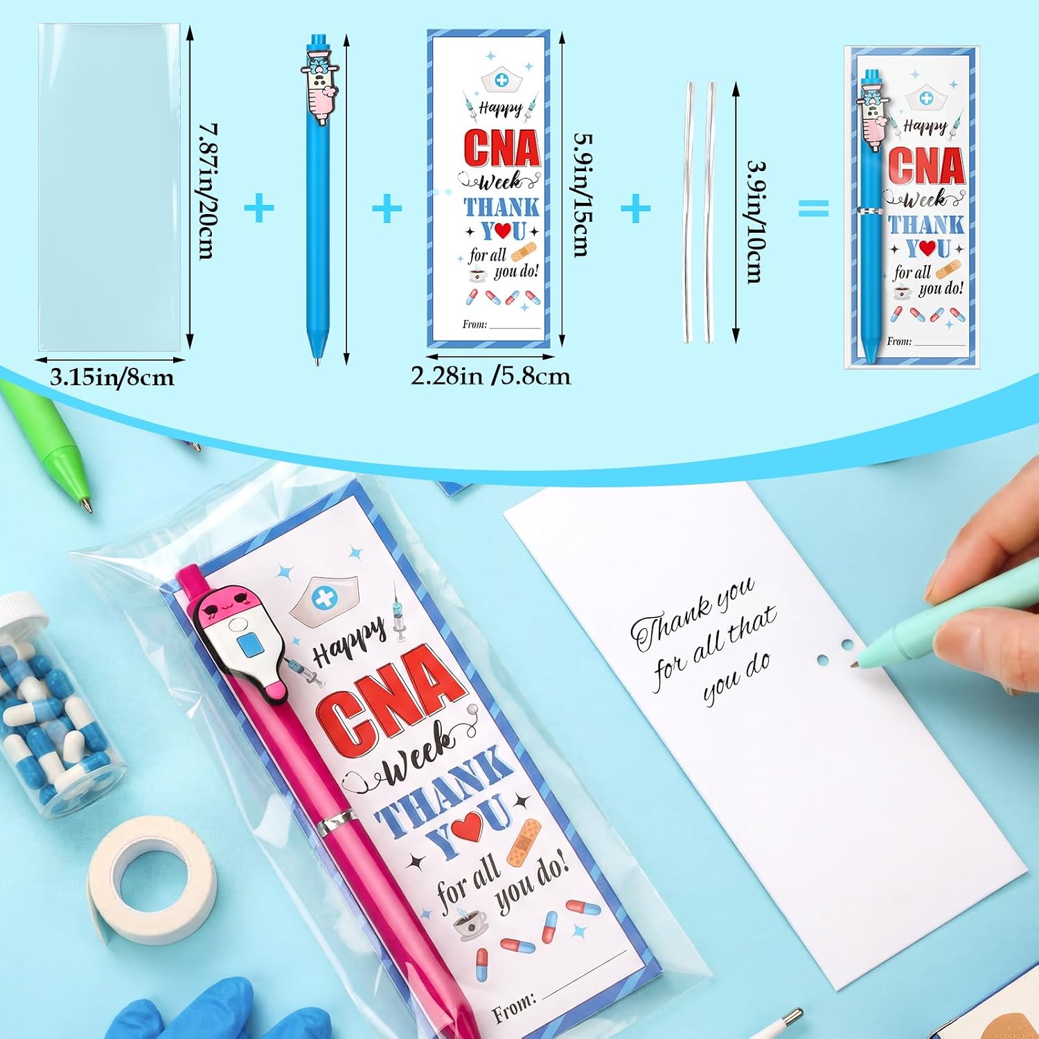 Gersoniel 50 Sets Cna Week Gifts Bulk 2026 with Medical Ballpoint and Thank You Card Certified Nursing Assistant Appreciation Gifts for Cna Week Medical Assistant Nursing Student Graduation Retirement