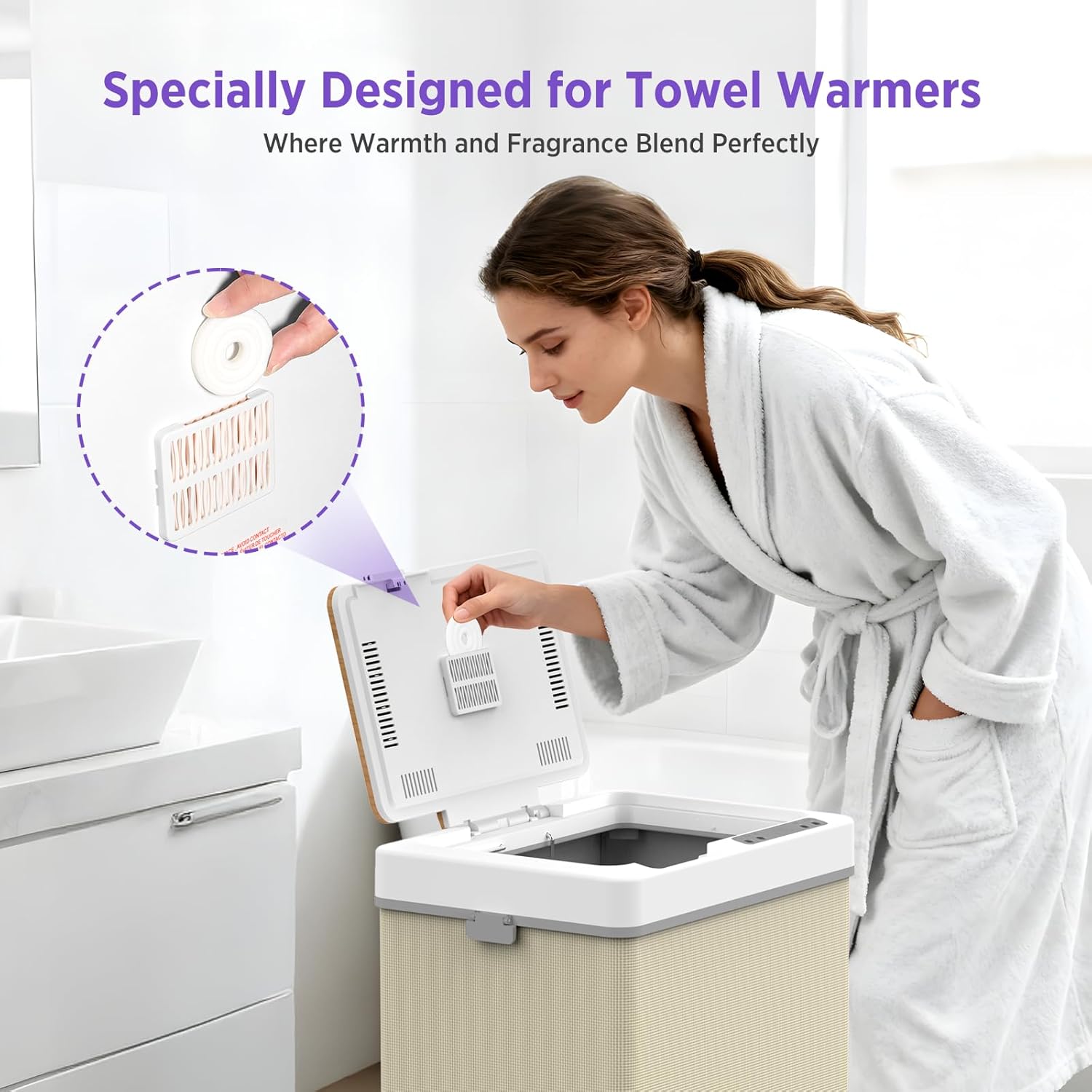 FLSEPAMB Towel Warmer for Bathroom, 4 Flavors 24 Pcs Replacement Fragrance Disc for Towel Warmer Buckets & Dryers, Long-Lasting Fragrance Tablets