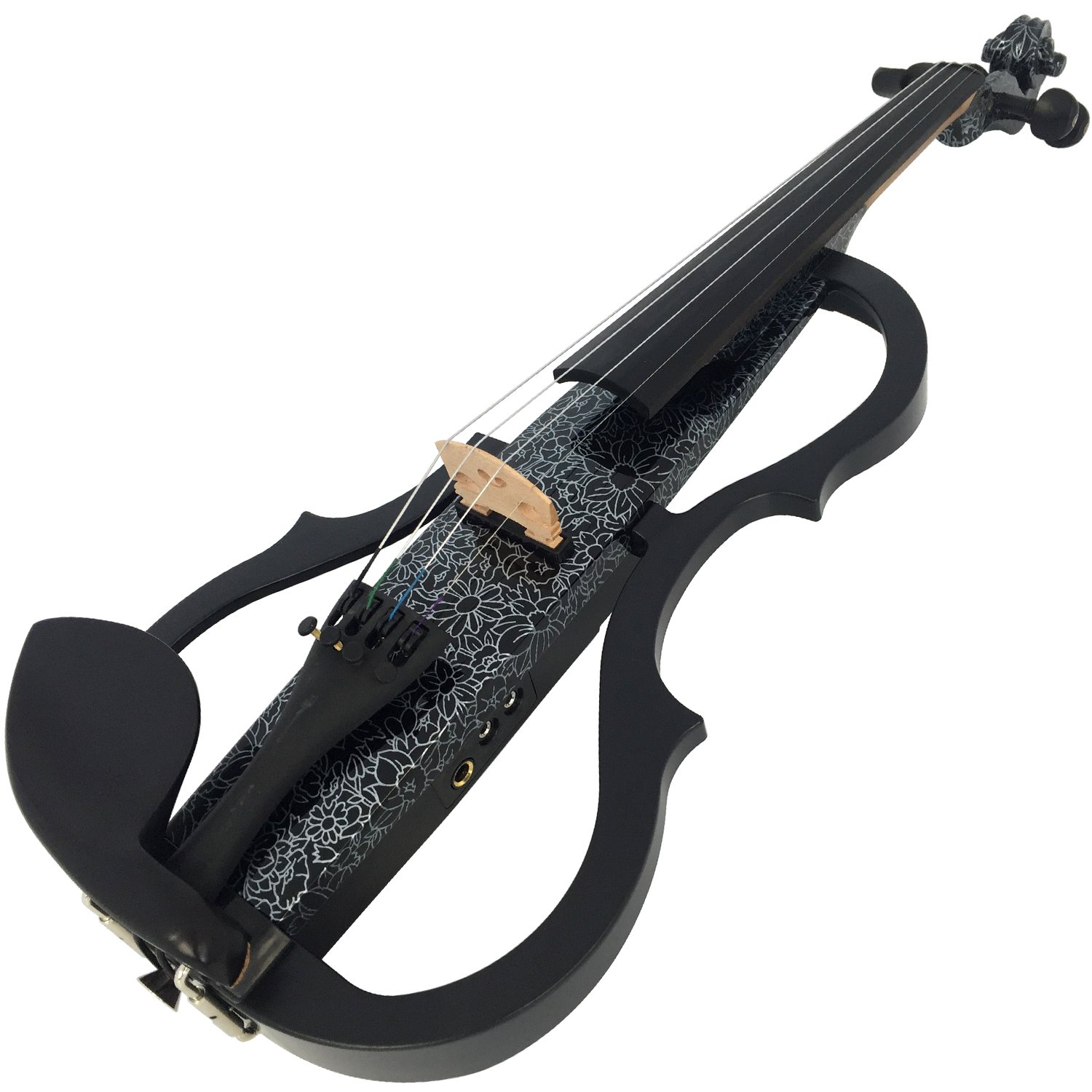 Aliyes legno elettrico completo per violino 4/4 Advanced intermedio elettrico silenzioso violino (Art fiori bianchi) (alkit-006), ALSDDS-1306